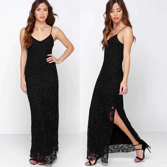 BB Dakota Rumer Black Lace Maxi Dress 2 - Picture 1 of 6